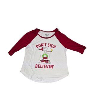 Peanuts "Don't Stop Believin'" Raglan Tee Shirt Junior Size XL Snoopy & Woodstoc